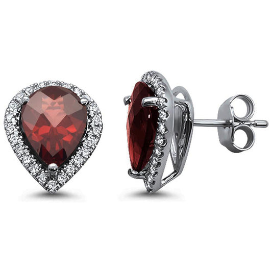 Muse Jewelry 5.00ct 14k White Gold Natural Pear Shaped Garnet & Diamond Earrings