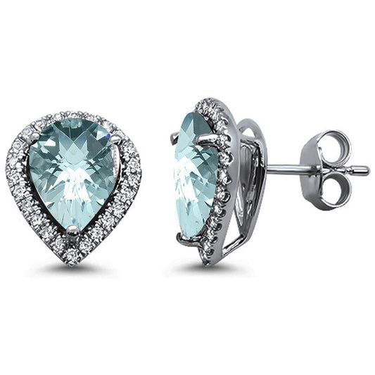Muse Jewelry 3.13ct F SI 14k White Gold Pear Shaped Aquamarine & Diamond Earrings
