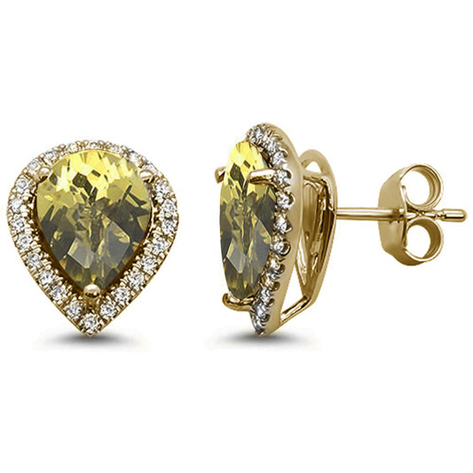 Muse Jewelry 4.42ct 14k Yellow Gold Natural Pear Shaped Peridot & Diamond Earrings