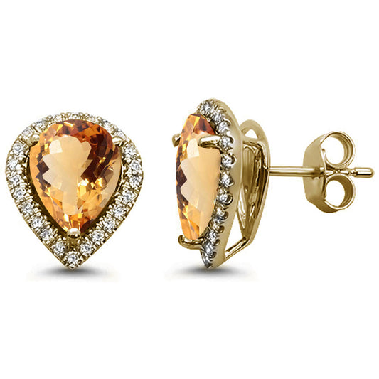 Muse Jewelry 3.44ct 14k Yellow Gold Pear Cut Natural Citrine & Diamond Earrings