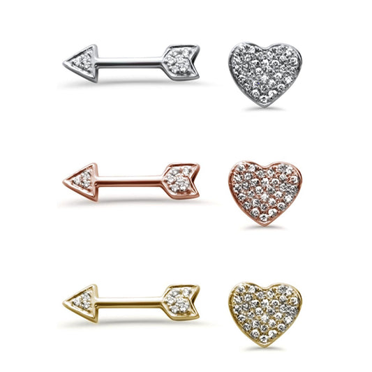 Muse Jewelry .07CT 14k Gold Heart & Arrow Stud Diamond Earrings