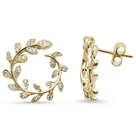 Muse Jewelry .35ct 14K Yellow Gold Olive Leaf Round Modern Diamond Earrings