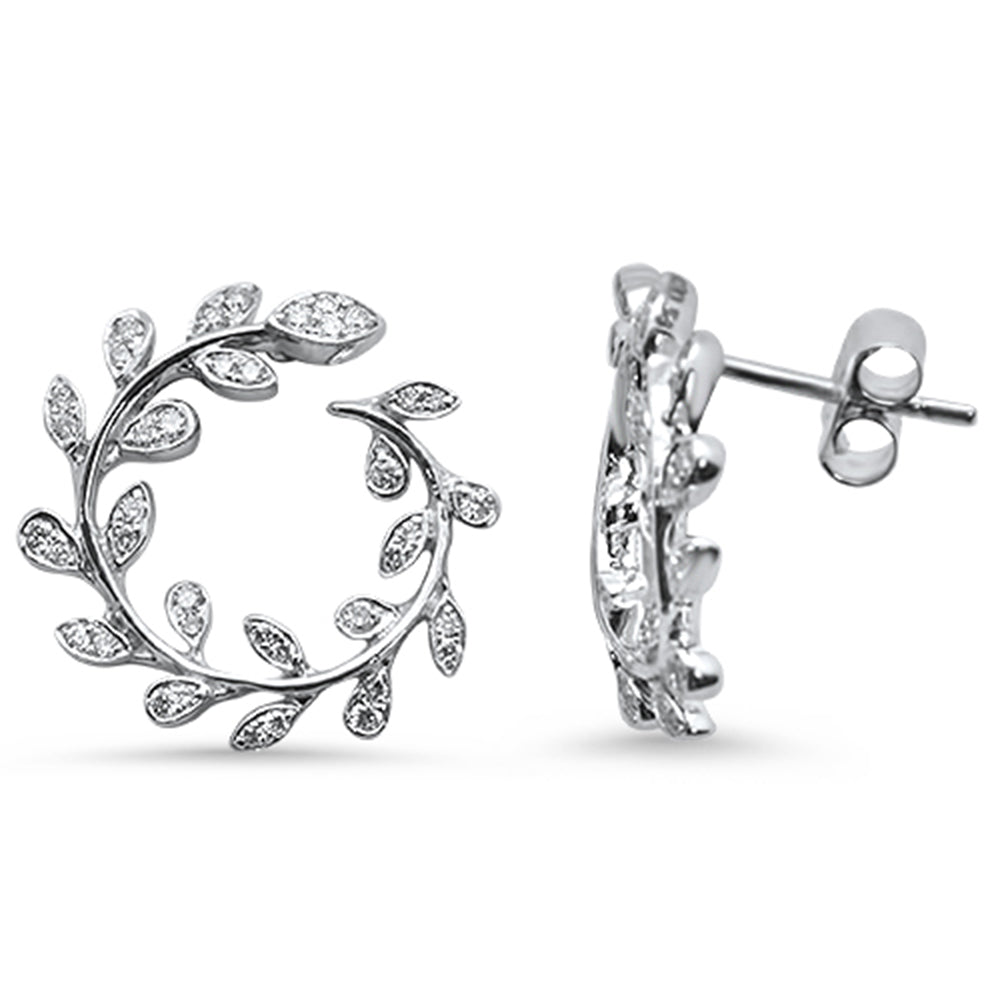 Muse Jewelry .34ct 14K White Gold Olive Leaf Round Modern Diamond Earrings