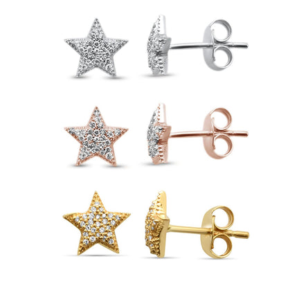 Muse Jewelry .09ct 14KT Gold Trendy Micro Pave Star Diamond Stud Earrings