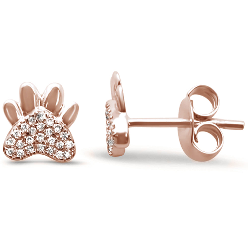 Muse Jewelry .08ct 14k Rose Gold Cute Paw Print Diamond Stud Earrings