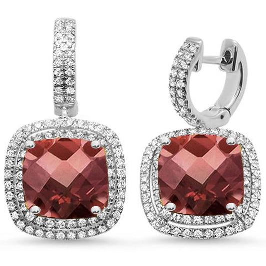 Muse Jewelry 6.24ct 14K White Gold Cushion Garnet & Diamond Earrings
