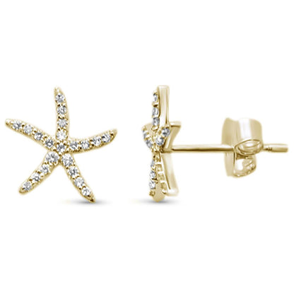 Muse Jewelry .18ct 14KT Gold Trendy Starfish Diamond Stud Earrings