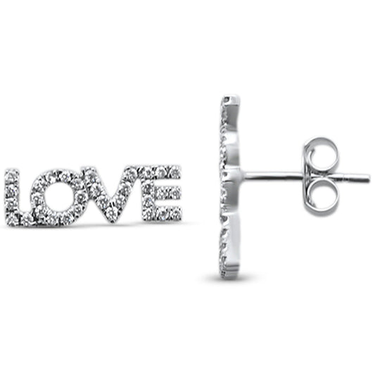 Muse Jewelry .25ct 14KT White Gold Love Script Heart Trendy Diamond Stud Earrings