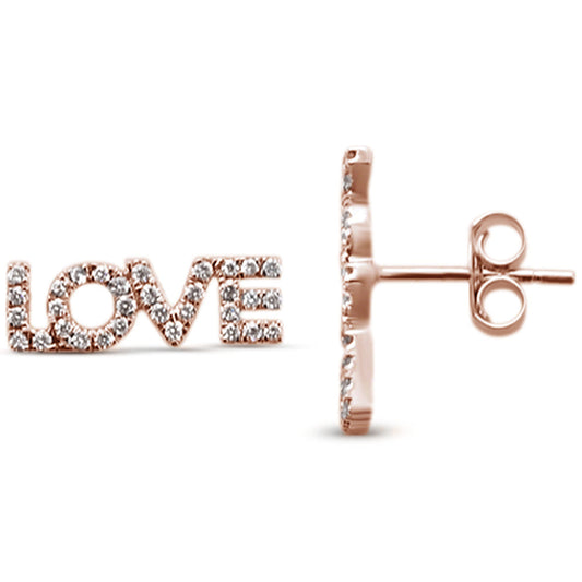 Muse Jewelry .25ct 14KT Rose Gold Love Script Heart Trendy Diamond Stud Earrings