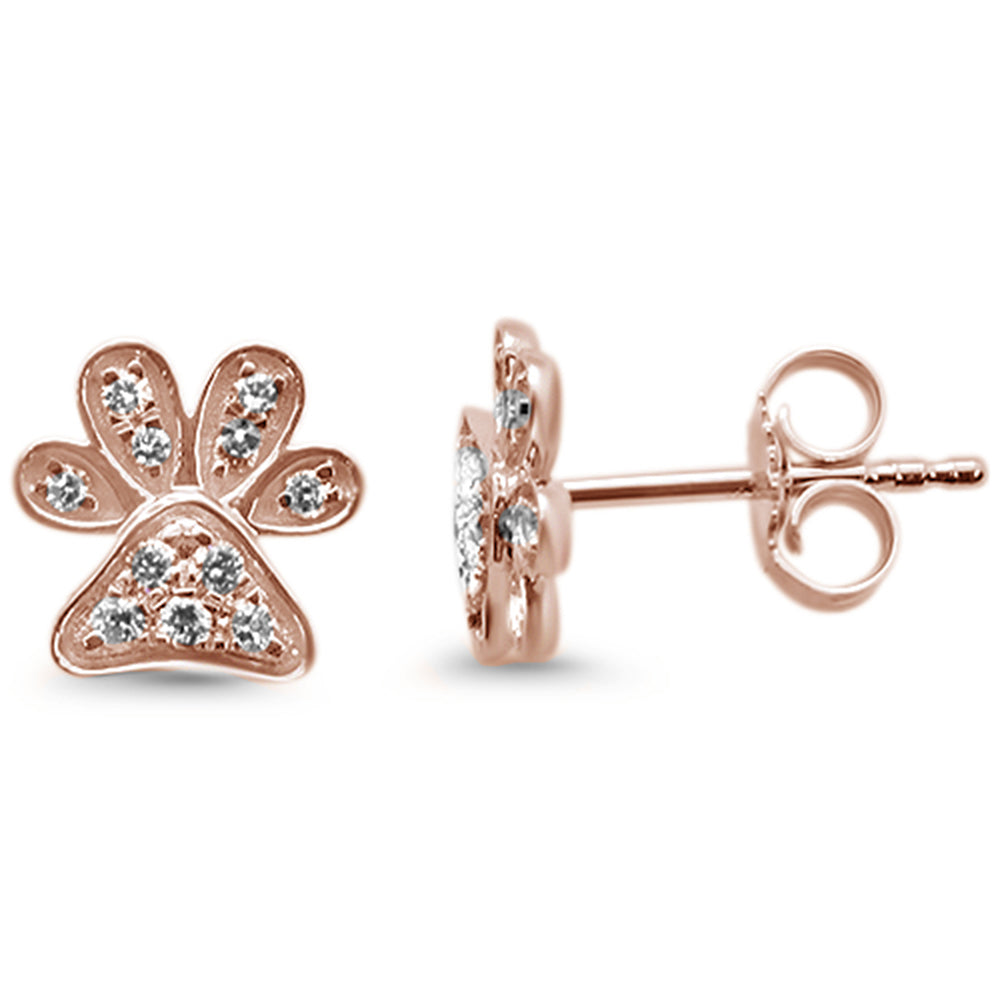 Muse Jewelry .16ct 14KT Rose Gold Trendy Paw Print Diamond Stud Earrings