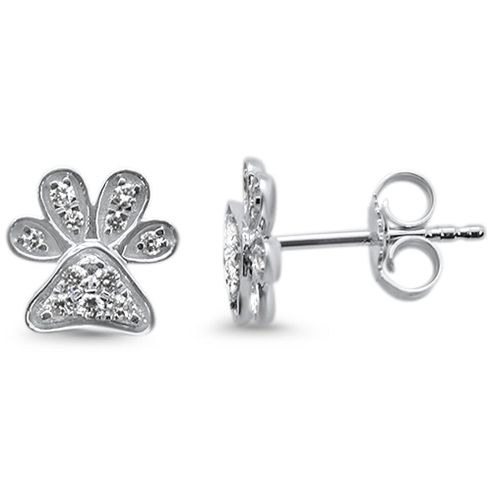 Muse Jewelry .16ct 14KT White Gold Trendy Paw Print Diamond Stud Earrings