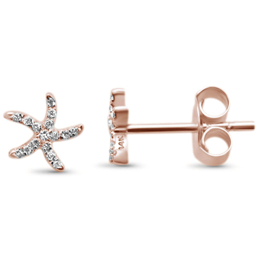 Muse Jewelry .06ct 14KT Rose Gold Starfish Trendy Diamond Stud Earrings