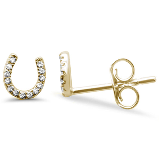 Muse Jewelry .05ct 14KT Yellow Gold Horseshoe Good Luck Diamond Stud Earrings