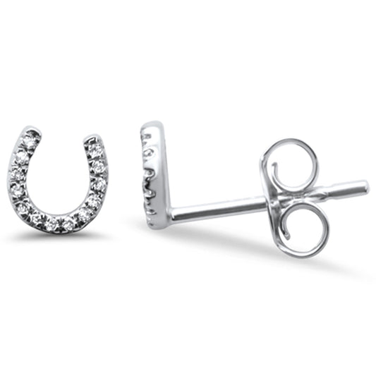 Muse Jewelry <span style="color:purple">BEST DEAL .05ct 14KT White Gold Horseshoe Good Luck Diamond Stud Earrings