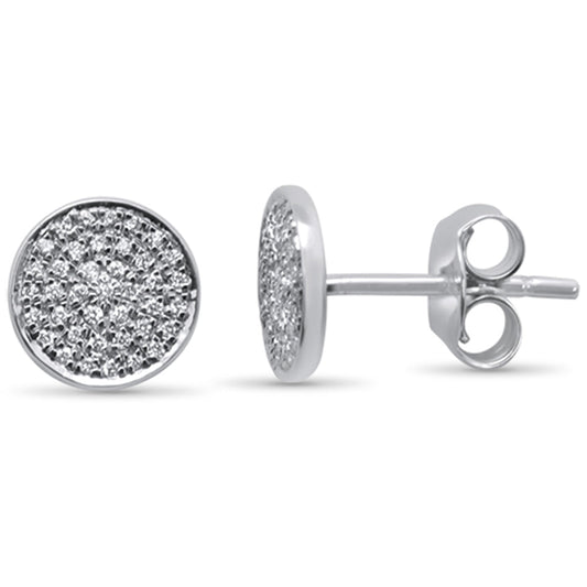 Muse Jewelry .13ct 14KT White Gold Pave Round Circle Disc Diamond Stud Earrings