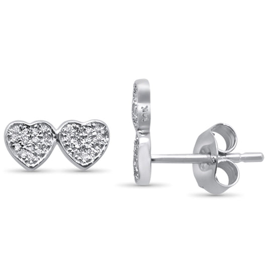 Muse Jewelry .18ct 14KT White Gold Two Hearts Diamond Stud Earrings