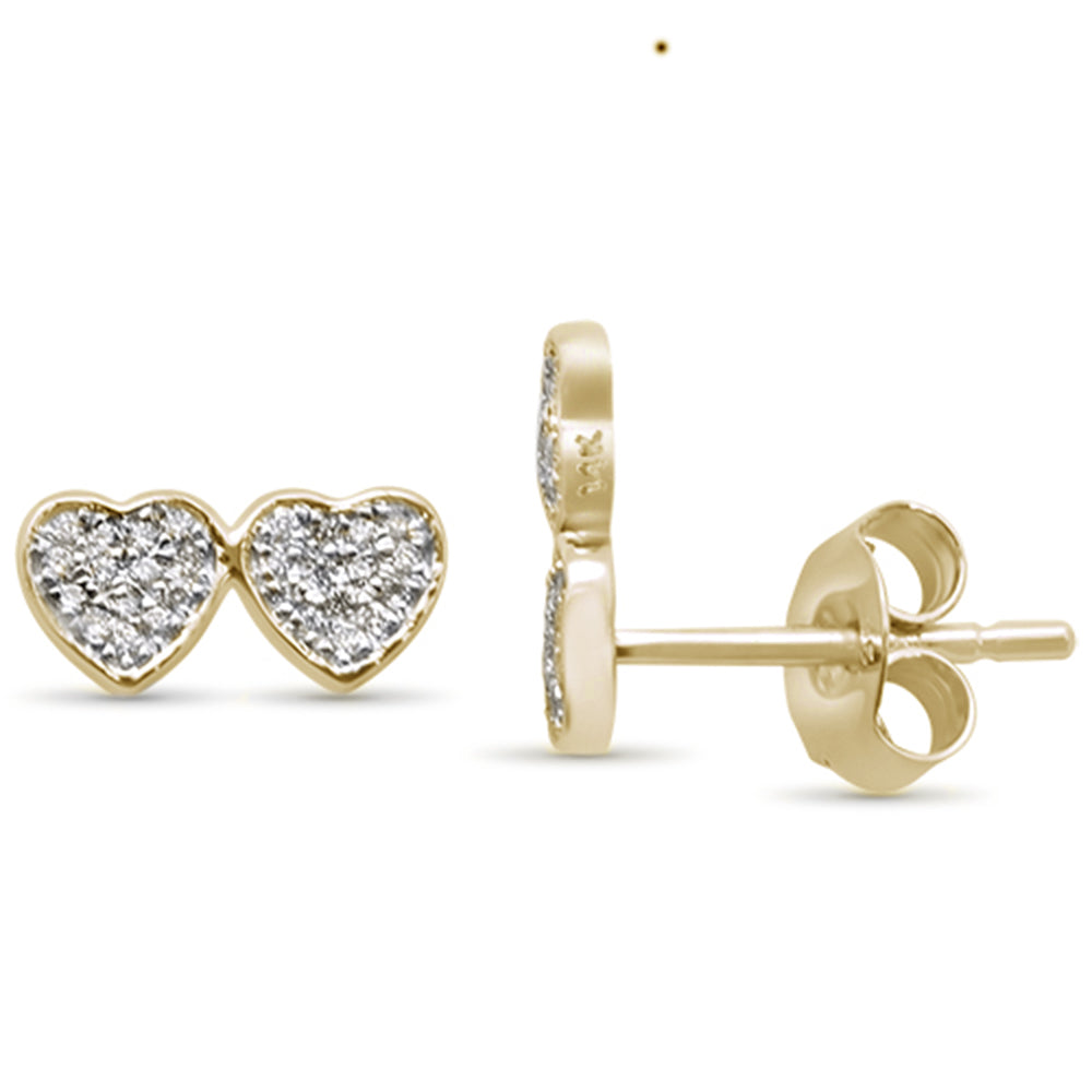 Muse Jewelry .18ct 14K Yellow Gold Two Hearts Diamond Stud Earrings