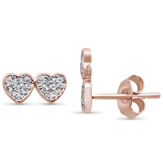 Muse Jewelry .18ct 14K Rose Gold Two Hearts Diamond Stud Earrings