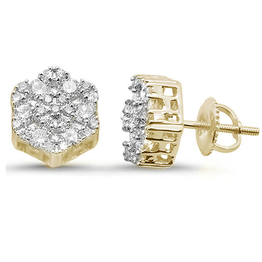 Muse Jewelry .98ct 14K Yellow Gold Round Diamond Snowflake Stud Earrings