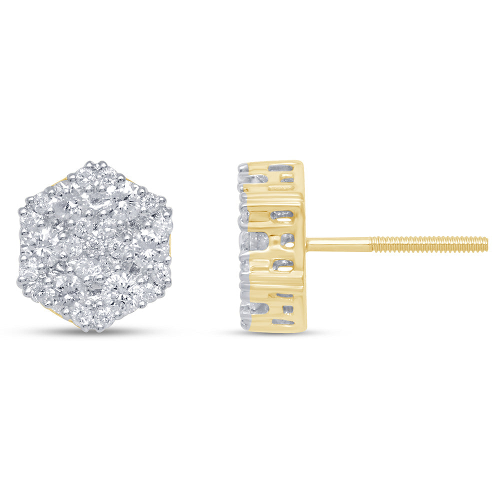 Muse Jewelry .98ct 14K Yellow Gold Round Diamond Snowflake Stud Earrings