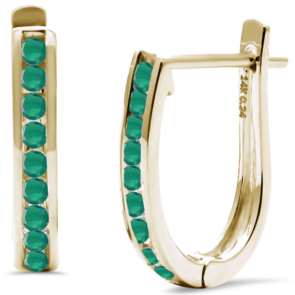 Muse Jewelry .15ct G SI 14K Yellow Gold Natural Emerald Gemstone J Hoop Earrings