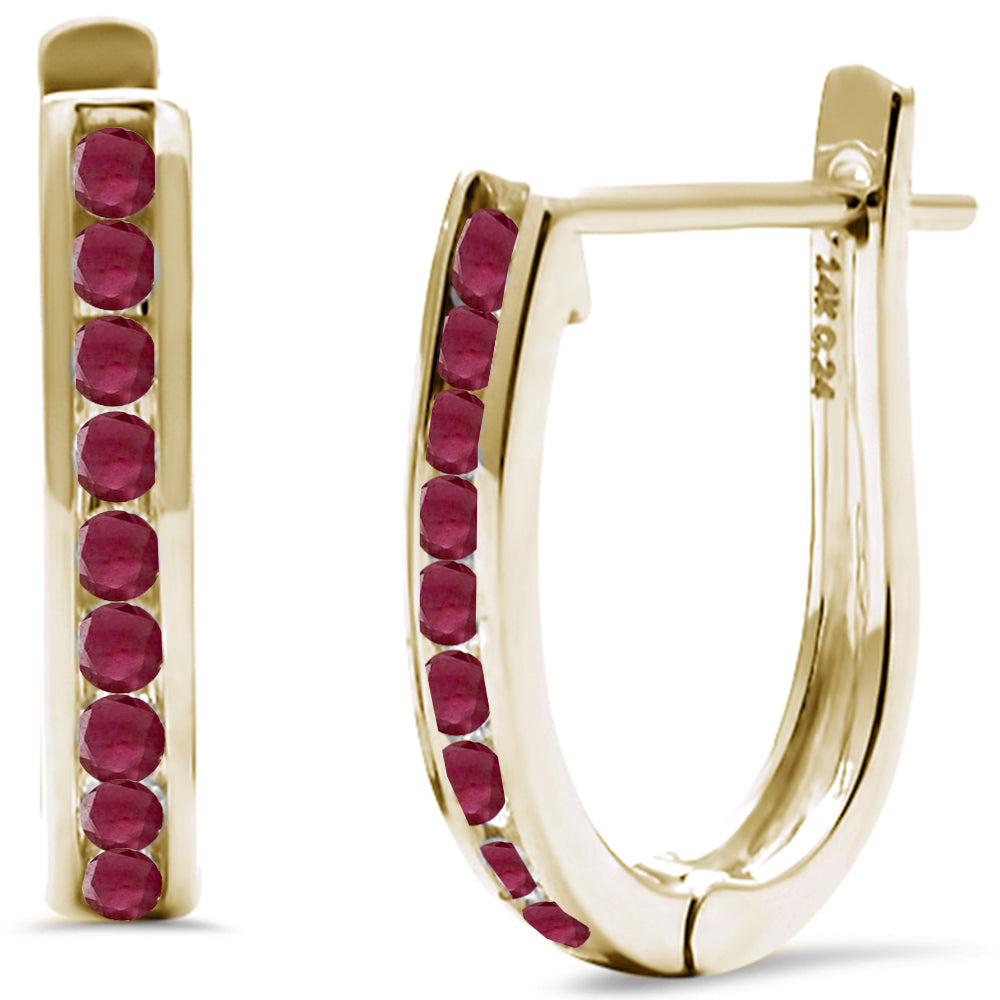 Muse Jewelry .21ct G SI 14K Yellow Gold Round Natural Ruby Gemstone J Hoop Earrings