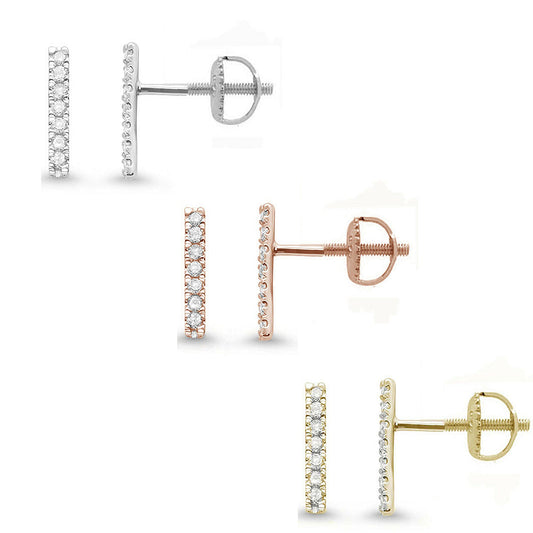 Muse Jewelry .11ct G SI 14K Gold Diamond Bar Line Modern Screw Back Earrings