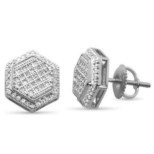 Muse Jewelry .26ct G SI 10K White Gold Sextagon Shape Diamond Micro Pave Stud Earrings