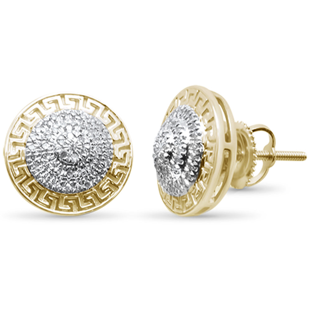 Muse Jewelry .23ct G SI 10K Yellow Gold Round Diamond Greek Key Design Micro Pave Stud Earrings