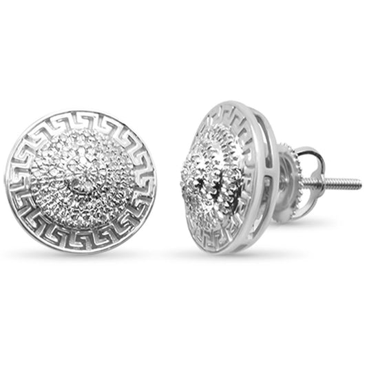 Muse Jewelry .20ct G SI 10K White Gold Round Diamond Greek Key Design Micro Pave Stud Earrings