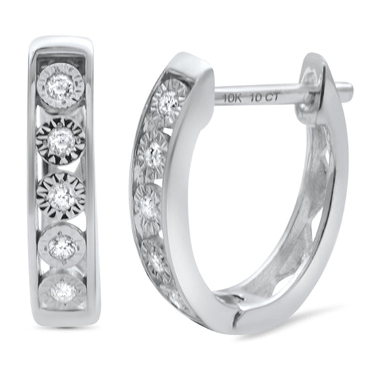 Muse Jewelry .09ct 10K White Gold Diamond Hoop Huggie Earrings