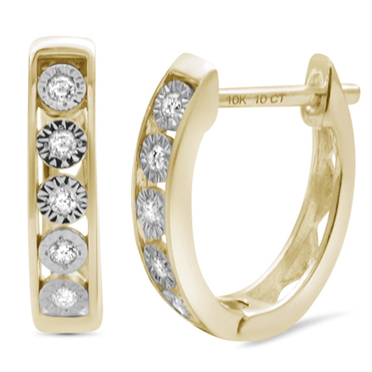 Muse Jewelry .09ct 10K Yellow Gold Diamond Hoop Huggie Earrings