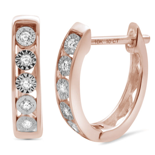 Muse Jewelry .10ct F SI 10K Rose Gold Diamond Hoop Huggie Earrings