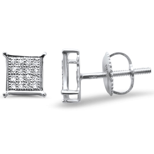 Muse Jewelry .12ct G SI 10K White Gold Diamond Square Micro Pave Earrings