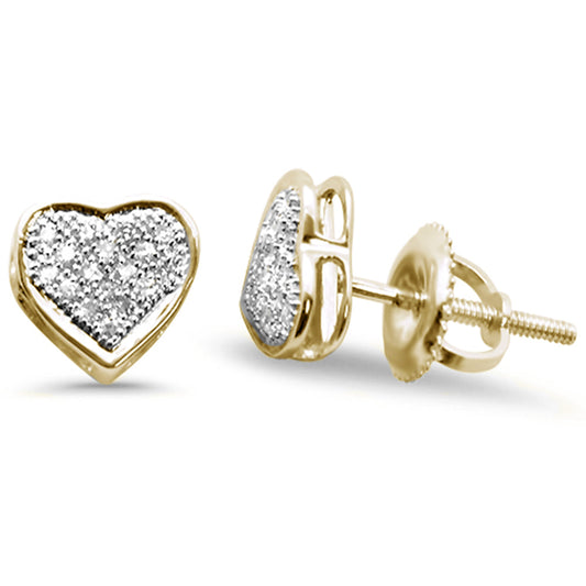 Muse Jewelry .12ct G SI 10K Yellow Gold Diamond Heart Shaped Micro Pave Earrings