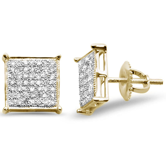 Muse Jewelry .36CT G SI 10KT Yellow Gold Diamond Square Micro Pave Stud Earrings