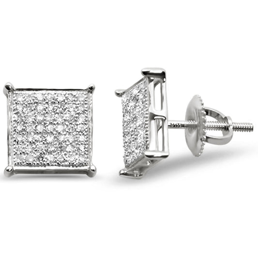 Muse Jewelry .35CT G SI 10KT White Gold Diamond Square Micro Pave Stud Earrings