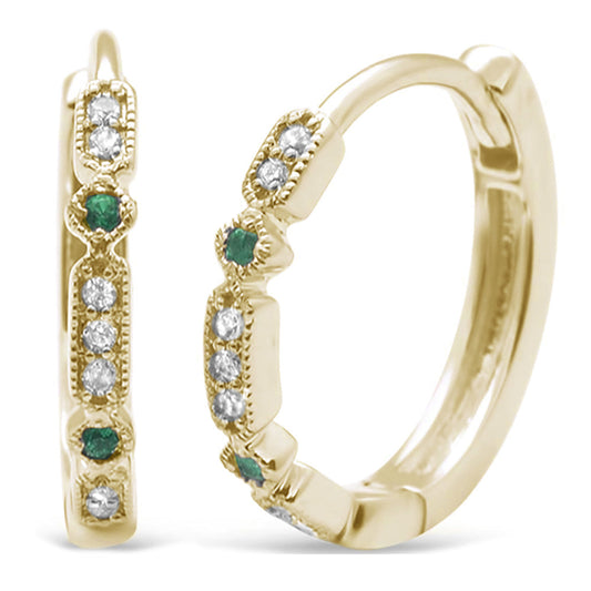 Muse Jewelry .10ct G SI 14KT Yellow Gold Diamond & Emerald Hoop Huggie Earrings