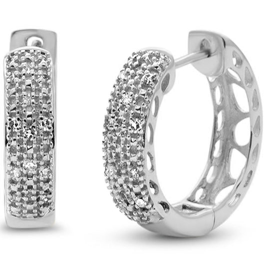 Muse Jewelry .09ct G SI 10K White Gold Diamond Hoop Huggie Earrings