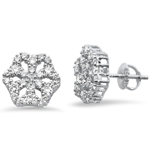 Muse Jewelry .98ct G SI 14K White Gold Diamond Snowflake Cluster Stud Earrings