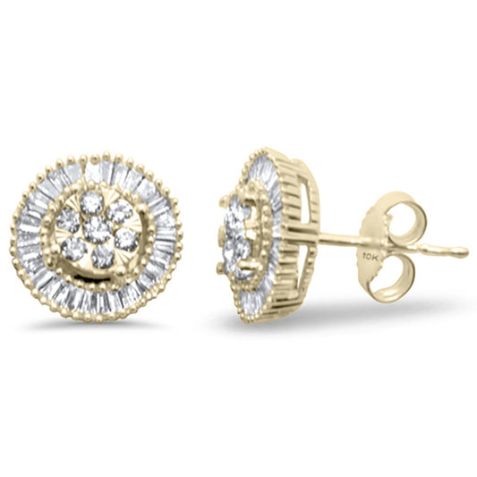 Muse Jewelry .36ct G SI 10K Yellow Gold Baguette & Round Diamond Earrings
