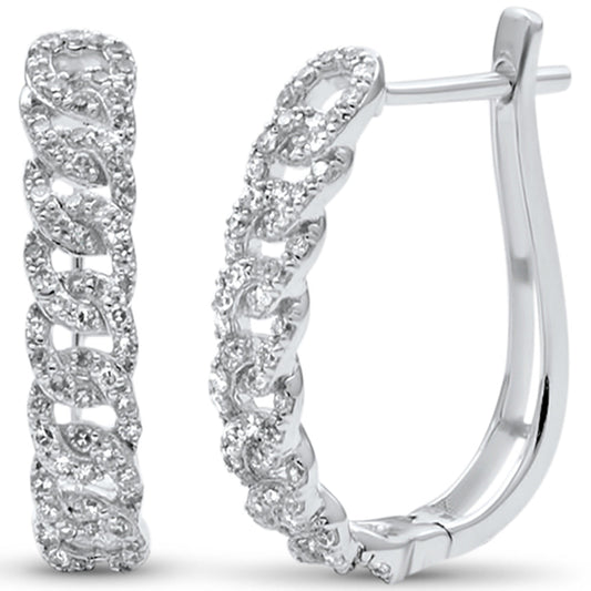 Muse Jewelry .49ct G SI 14KT White Gold Diamond J Hoop Cuban Link Earrings