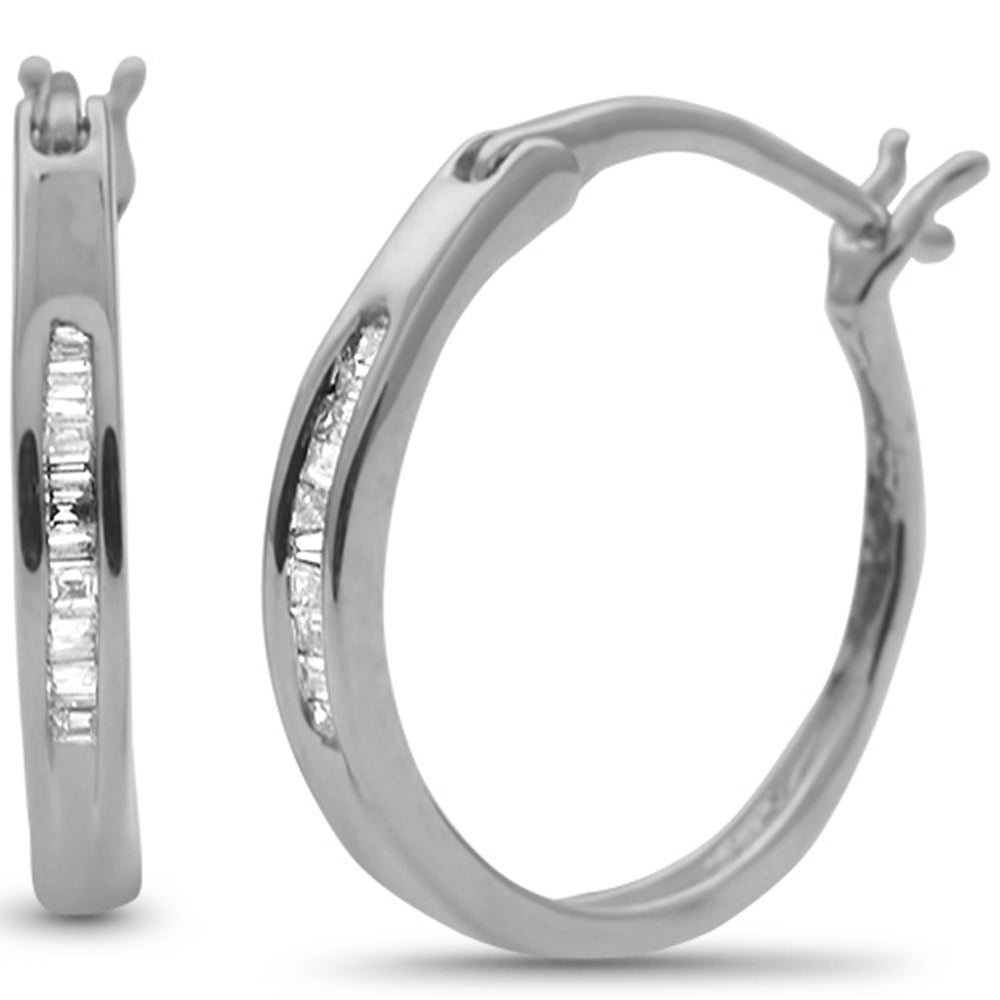 Muse Jewelry .09ct G SI 10KT White Gold Diamond Baguette Hoop Earrings