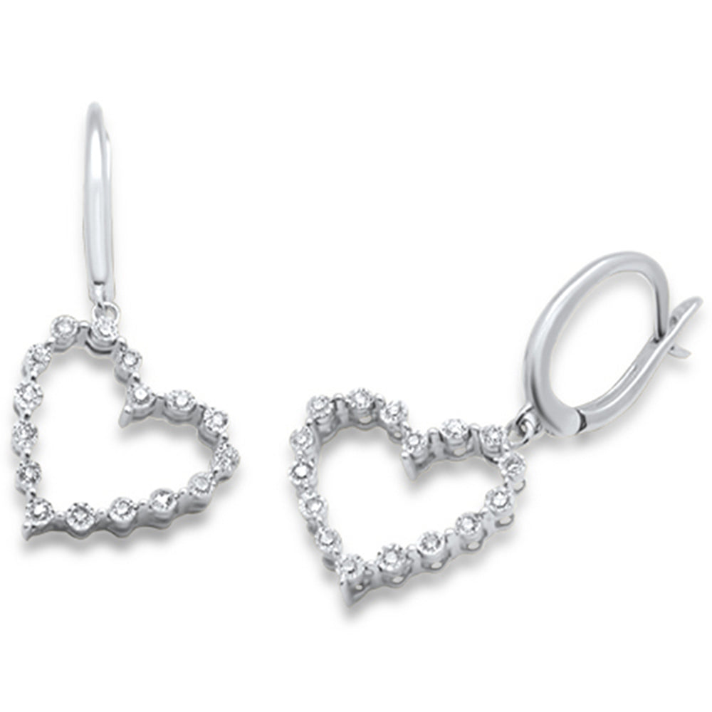 Muse Jewelry .10ct G SI 10K White Gold Diamond Heart Hoop Dangle Earrings