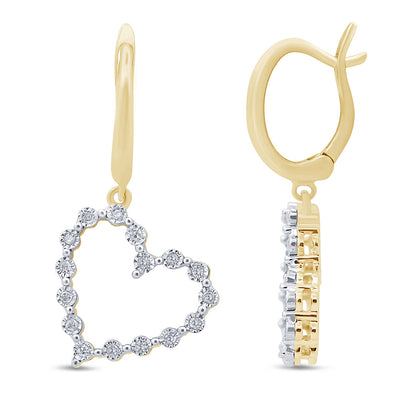 Muse Jewelry .10ct G SI 10K Yellow Gold Diamond Heart Hoop Dangle Earrings