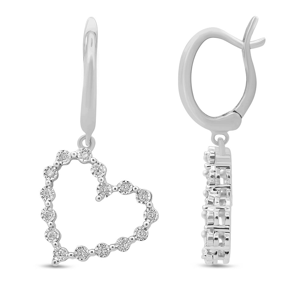 Muse Jewelry .10ct G SI 10K White Gold Diamond Heart Hoop Dangle Earrings