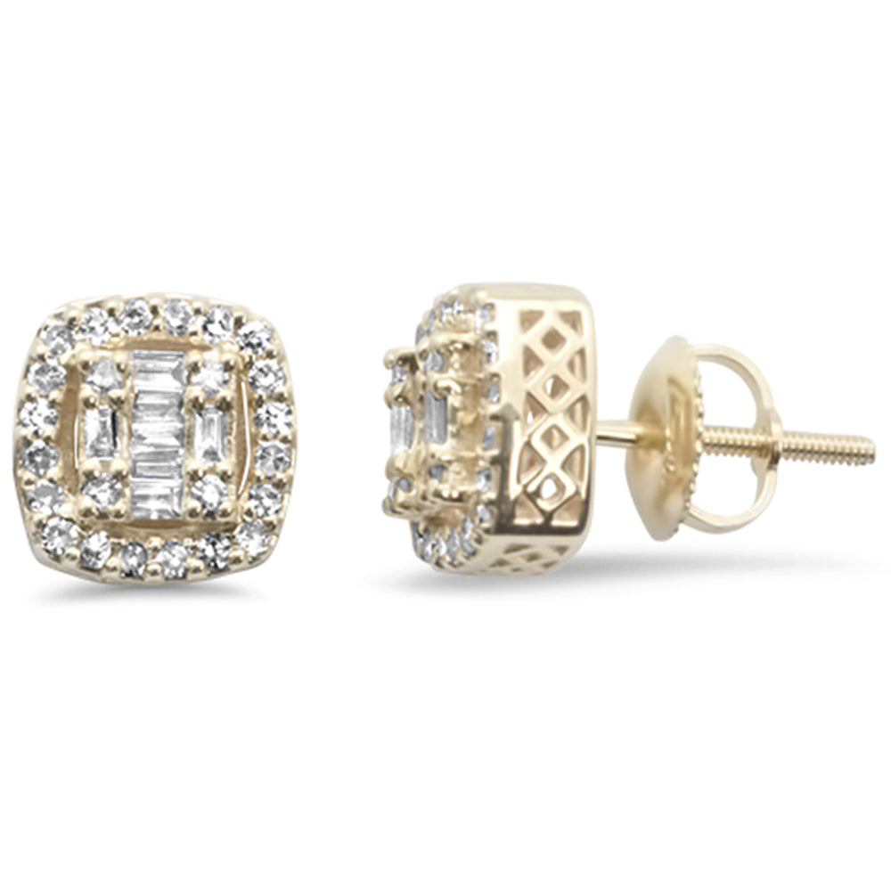 Muse Jewelry .42ct G SI 10KT Yellow Gold Round & Baguette Diamond Square Stud Earrings