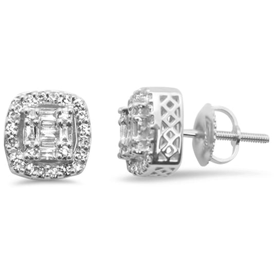 Muse Jewelry .40ct G SI 10K White Gold Round & Baguette Diamond Square Stud Earrings