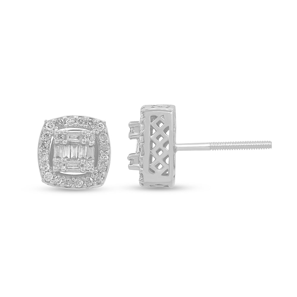 Muse Jewelry .40ct G SI 10K White Gold Round & Baguette Diamond Square Stud Earrings