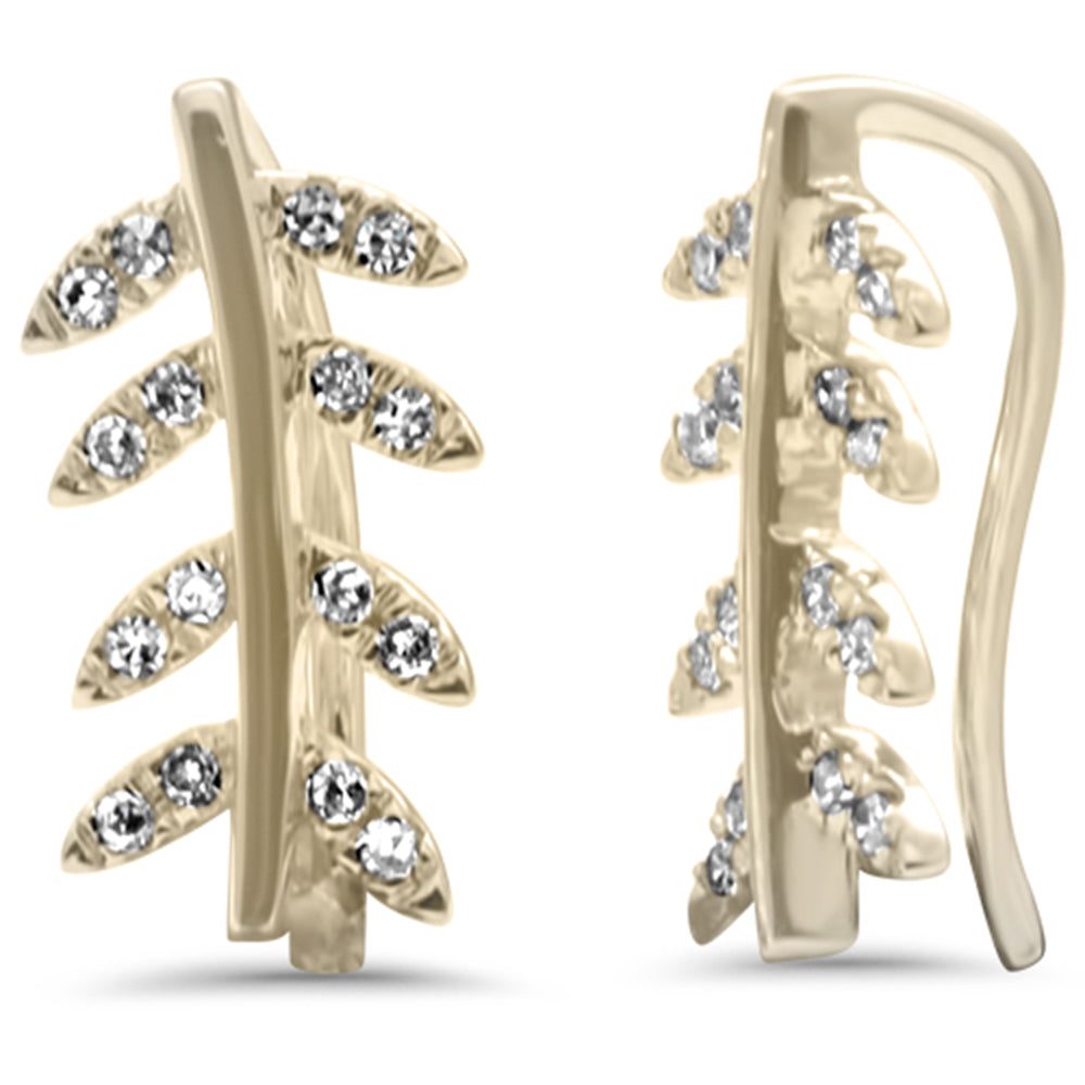 Muse Jewelry .14ct G SI 10K Yellow Gold Diamond Trendy Olive Leaf Earrings